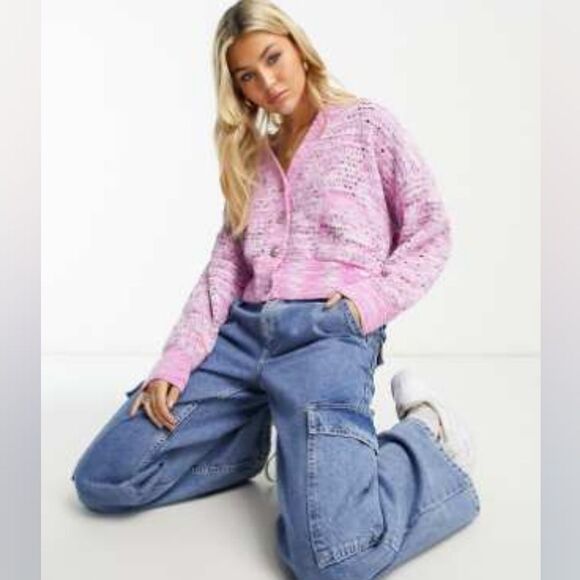 Tweed Pink and Purple Oversized V Neck Knit Cardigan Size Xs - Picture 7 of 12